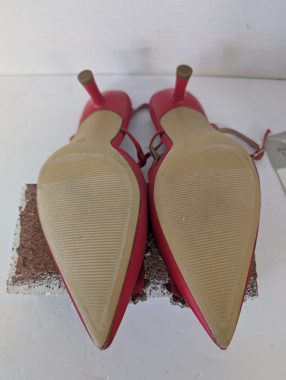 A New Day Red Satin Pointed-Toe Slingback Heels with Crystal Buckle NWT - Picture 4 of 5
